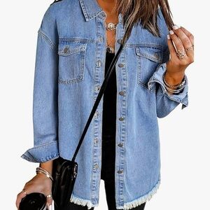 Oversized Denim Jacket with fringe XL